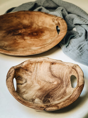 Hand-Carved Teakwood Bowls, Set of 3