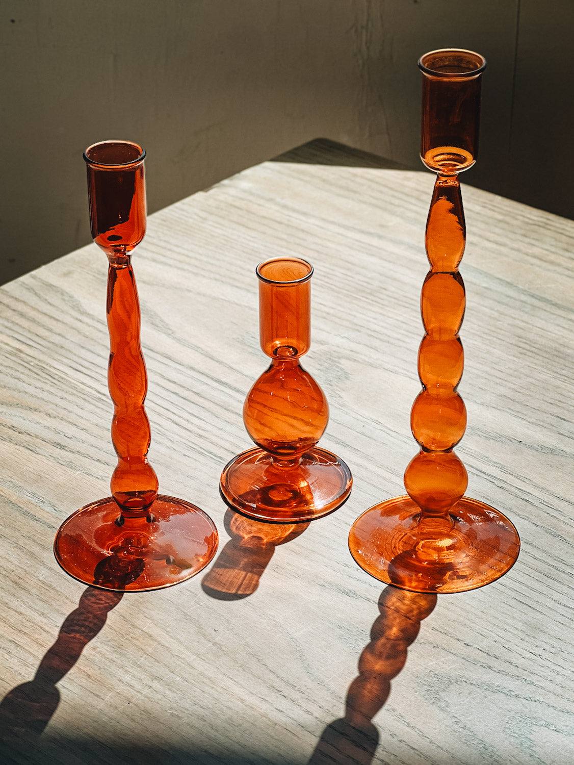 Orange Glass Candle Holder Trio