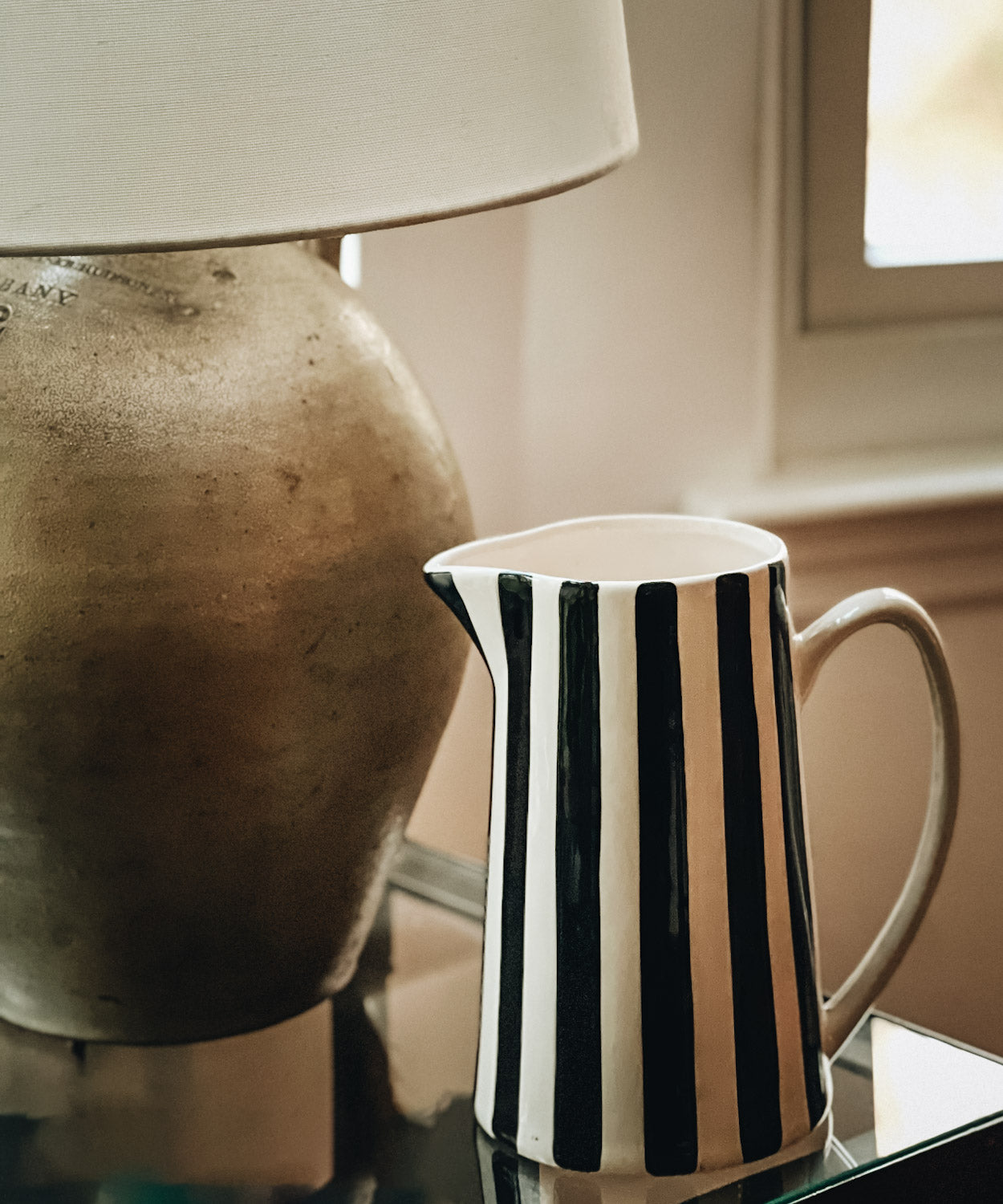 Hand-Painted Striped Pitcher