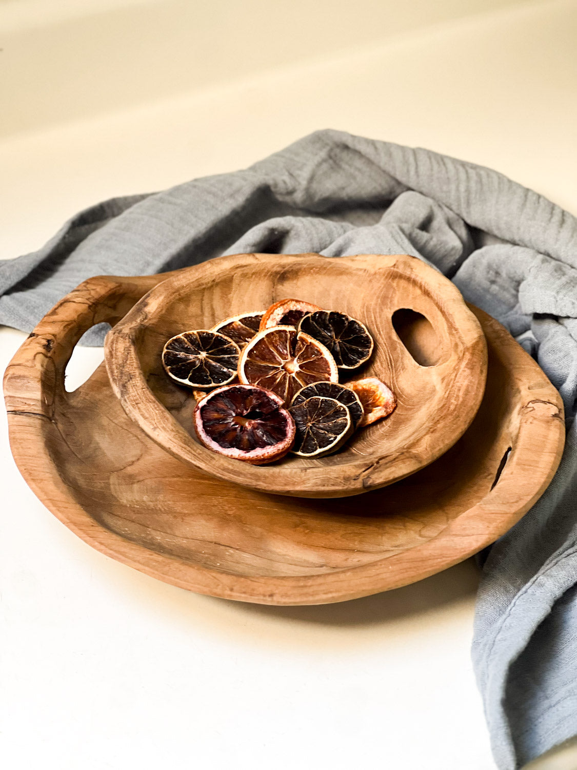 Hand-Carved Teakwood Bowls, Set of 3