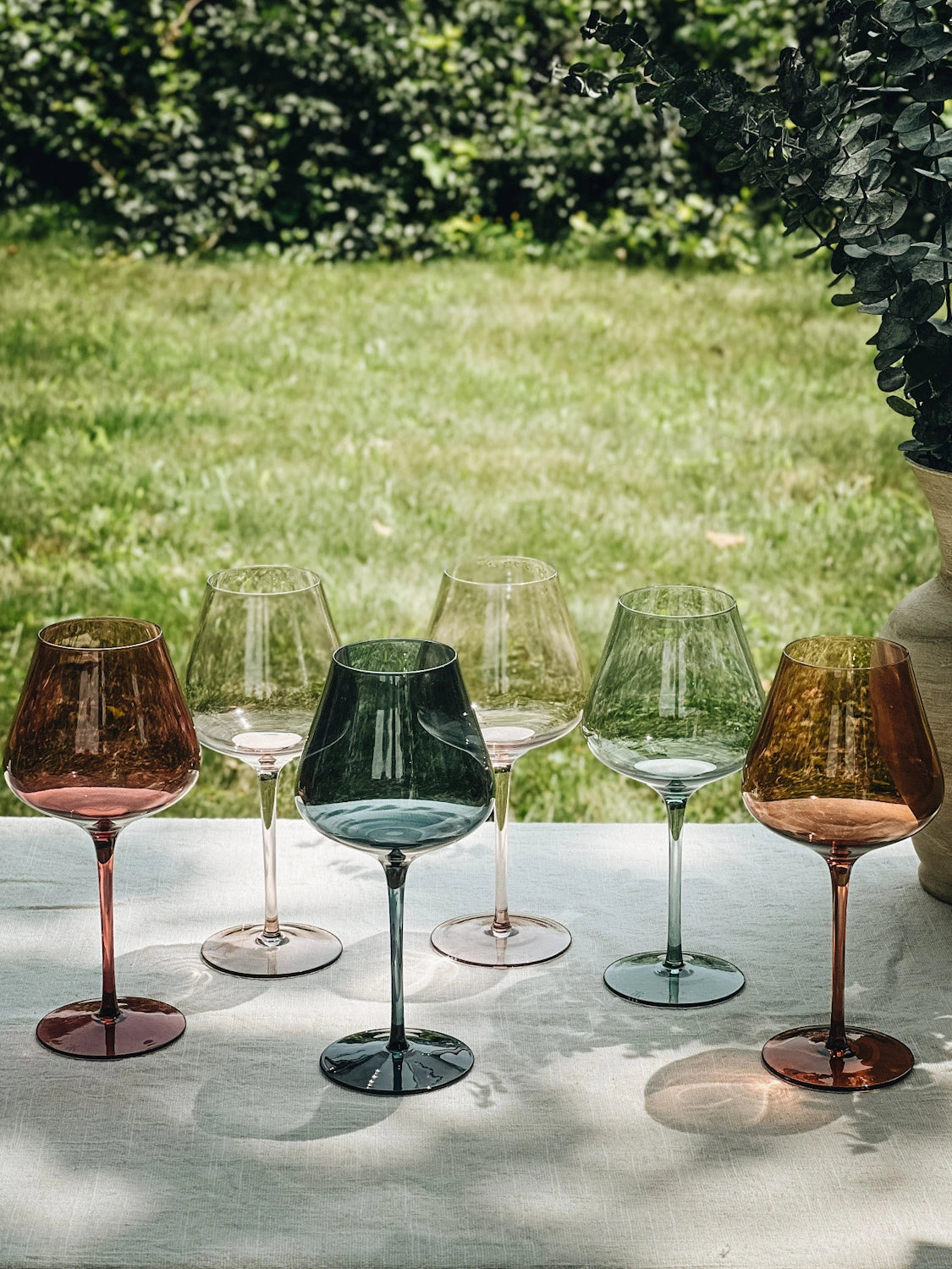 hand blown red wine glasses colored